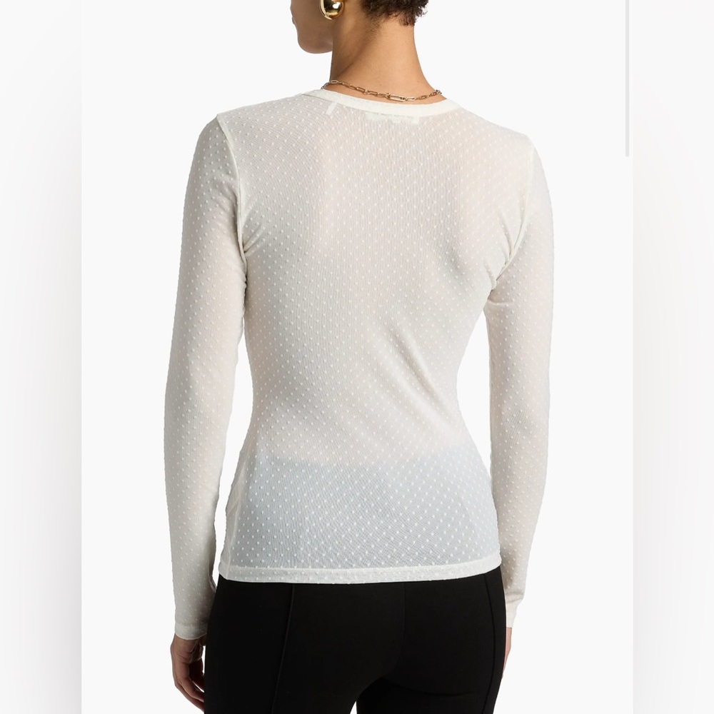 Frame The Mesh Polka Dot Top in Cream Off White S Sheer Cewneck Long Sleeve $278 - Picture 6 of 16